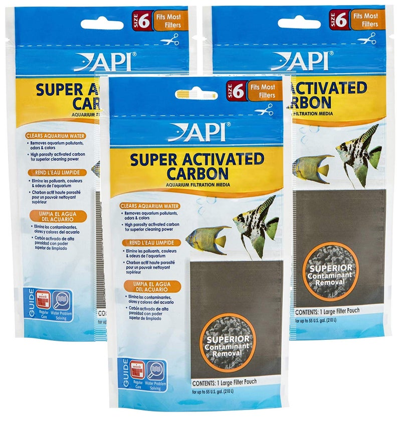 API 3 Pack of Super Activated Carbon Filter Pouches, Size 6, Removes Aquarium Pollutants